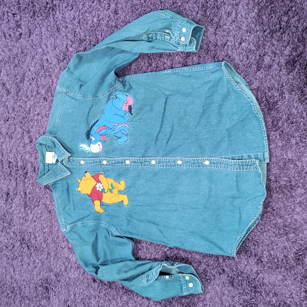 Vintage Disney Store Large Pooh And Eyeore Graphic Long Sleeve Button Up